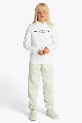 Detská bavlnená mikina Tommy Hilfiger biela farba, s kapucňou, s nášivkou, KS0KS00205