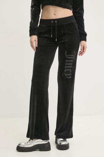 Velúrové tepláky Juicy Couture LAYLA JEWELLED LOW RISE PANT čierna farba, s nášivkou, JCBBJ224815