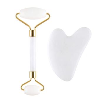 Palsar 7 Masážny valček a doštička Guasha biely jadeit (White Jade Roller & Guasha Set)