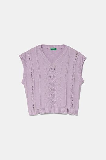 Detská vesta z vlnenej zmesi United Colors of Benetton fialová farba, tenký, 1WUAC400I