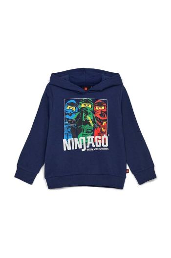 Detská bavlnená mikina Lego tmavomodrá farba, s kapucňou, s potlačou