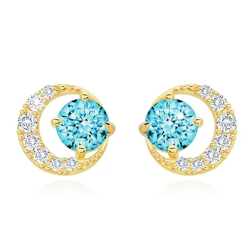 Zlaté náušnice 14K obrys kruhu s topásom a zirkónmi