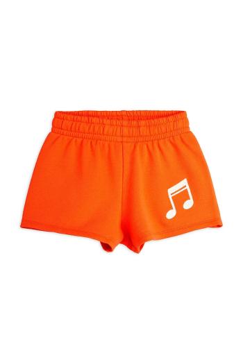 Detské bavlnené šortky Mini Rodini Note oranžová farba, s nášivkou, 2523011042