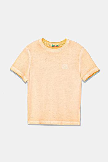 Detské bavlnené tričko United Colors of Benetton oranžová farba, jednofarebné, 3085G10JP