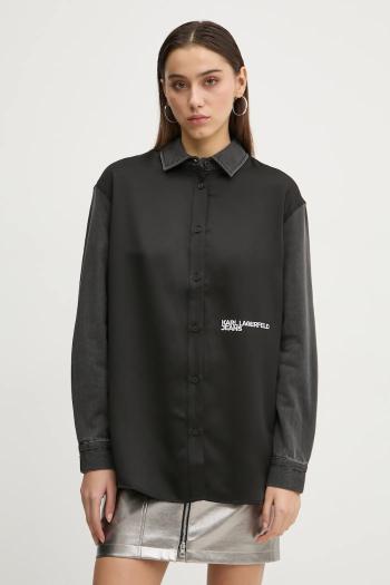 Košeľa Karl Lagerfeld Jeans dámska, čierna farba, voľný strih, s klasickým golierom, A1W11012