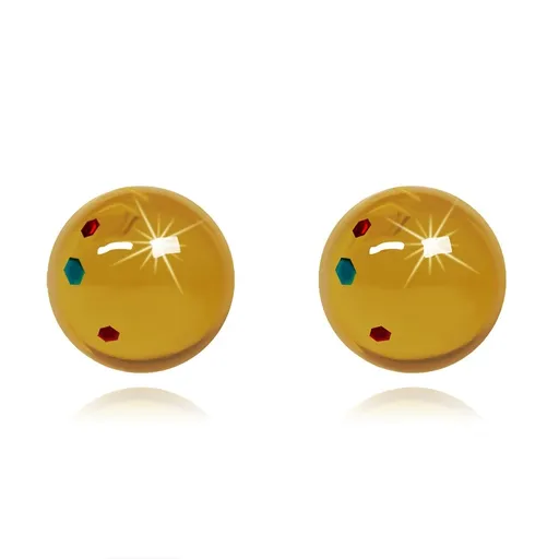 Oceľové náušnice - žlté guľôčky zo syntetického jantáru, 8 mm