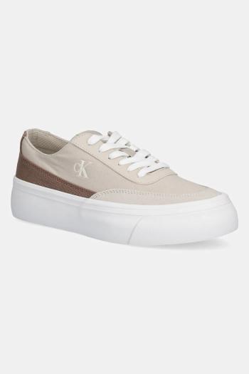 Tenisky Calvin Klein Jeans VULC FLATFORM LOW CV MIX MG béžová farba, YW0YW01770