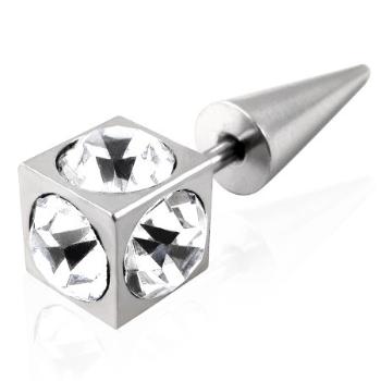 Falošný piercing kocka so zirkónmi - číry