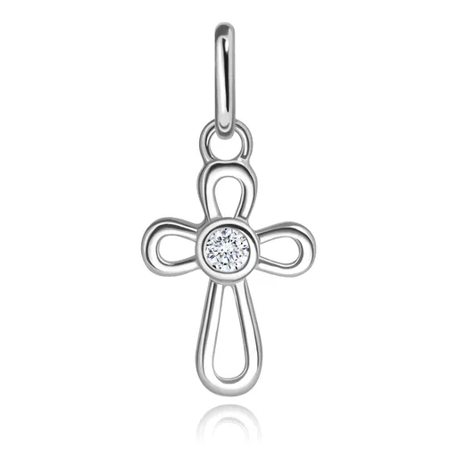 Prívesok z bieleho zlata 585 - krížik, spojené slučky so zirkónom uprostred