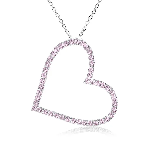 Náhrdelník zo striebra 925, kontúra symetrického srdca z ružových zirkónov