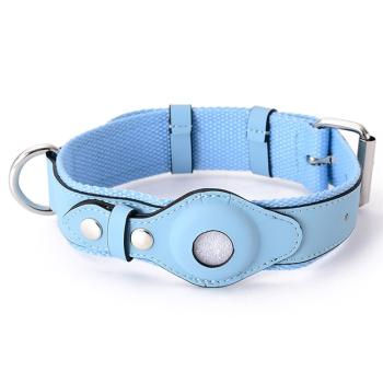 PROTEMIO PET GUARD Kožený obojok s puzdrom pre Apple AirTag VEĽKOSŤ: L - modrý