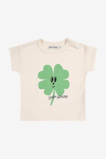 Detské bavlnené tričko Bobo Choses Lucky Clover biela farba, s potlačou, 225AB032