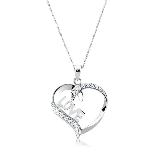 Náhrdelník zo striebra 925 - línia srdca s nápisom LOVE