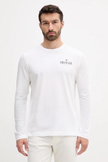 Bavlnené tričko s dlhým rukávom Tommy Hilfiger biela farba, s potlačou, MW0MW41293