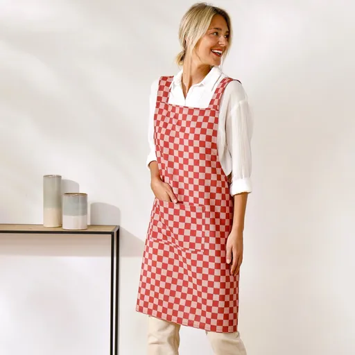 Kuchynská japonská zástera s potlačou kocky