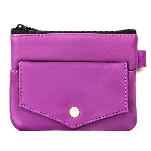 Kluczówka ze skóry naturalnej w fioletowym kolorze zamykana na zatrzask i suwak