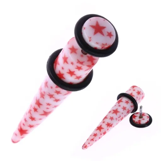 Fake taper z akrylu - červené hviezdy na bielom podklade