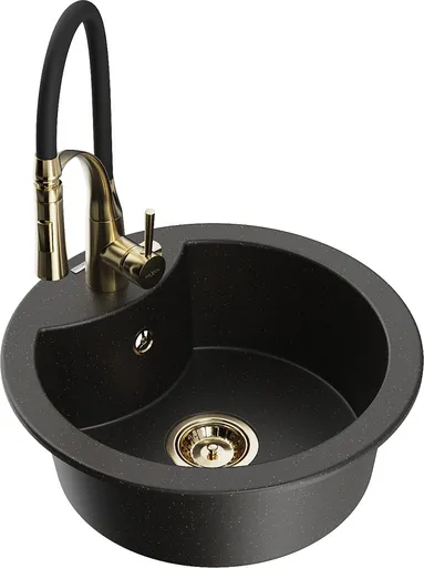 MEXEN/S MEXEN/S - Diego granitový drez 1-miska vrátane batérie Aster, čierna/zlatá metalik 6512-75-73450-57-G