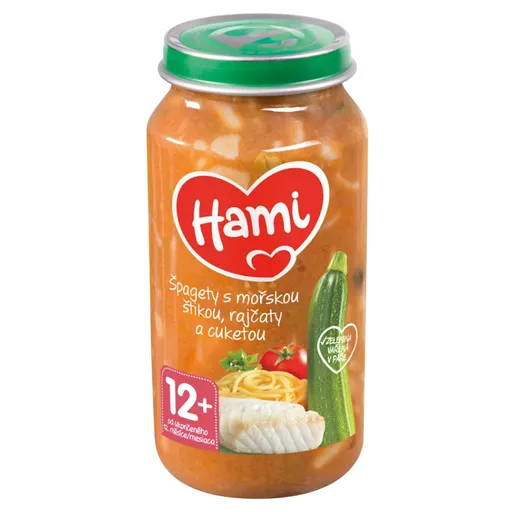 HAMI Špagety s morskou šťukou paradajkami a cuketou 12m + 250 g
