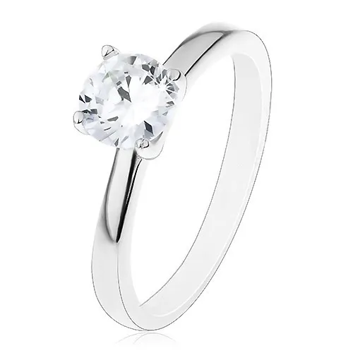 Zásnubný prsteň zo striebra 925 - vyvýšený okrúhly zirkón čírej farby - Veľkosť: 49 mm