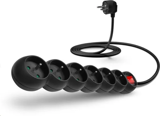 CONNECT IT predlžovací kábel 230 V, 6 zásuviek, 5 m, s vypínačom (čierny)