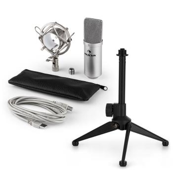 Auna MIC-900S V1, USB mikrofónová sada, strieborný kondenzátorový mikrofón + stolný statív