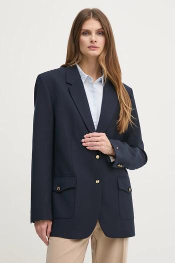 Sako s prímesou vlny Tommy Hilfiger tmavomodrá farba, jednoradové, jednofarebné, WW0WW43786