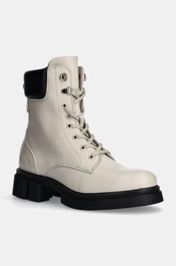 Kožené workery Tommy Hilfiger LACE-UP BIKER LEATHER dámske, biela farba, na platforme, FW0FW08167