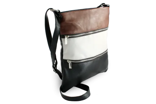 Trojfarebná kožená zipsová kabelka s popruhom 212-3066-60/20/47
