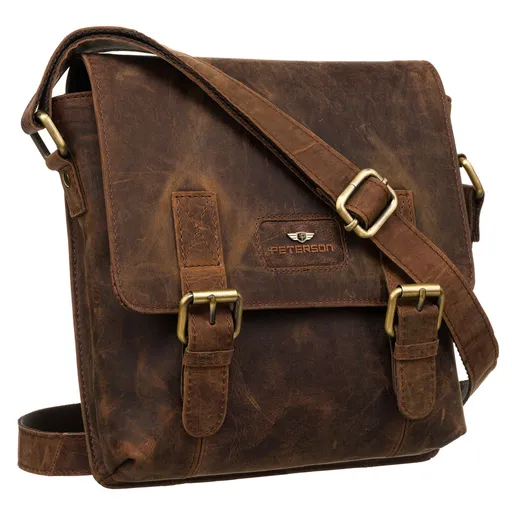 Klasická pánska messenger taška z prírodnej kože v hnedej farbe - Peterson