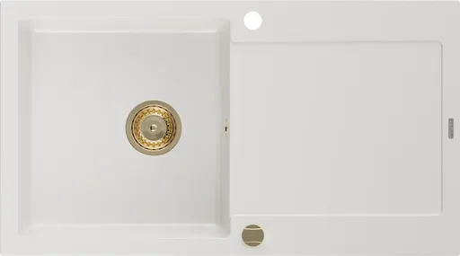 MEXEN/S MEXEN/S - Leo granitový drez 1 s odkvapkávačom 900x500 mm, biela, + zlatý sifón 6501901010-20-G