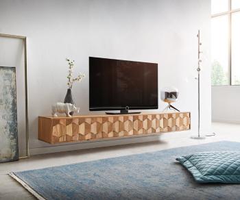 TV stolík Fevo 200 cm akácia prírodná 4 dvierka závesné