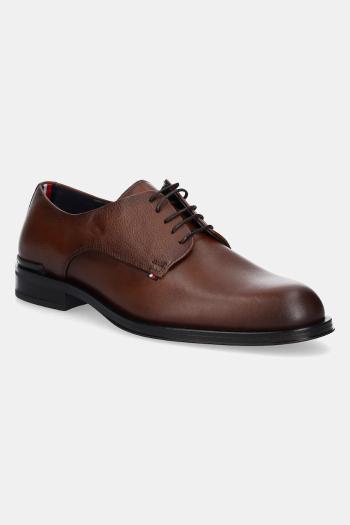 Kožené poltopánky Tommy Hilfiger CORE HILFIGER LEATHER SHOE pánske, hnedá farba, FM0FM05375