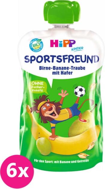 6x HiPP HiPPiS BIO Sport Hruška-Banán-Bílé hrozno-Oves 120 g – ovocný příkrm