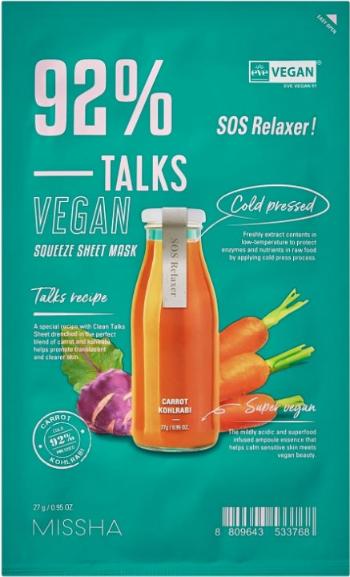 Missha Vegánska pleťová maska Talks Vegan Squeeze SOS Relaxer (Sheet Mask) 27 g