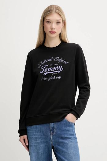 Bavlnená mikina Tommy Jeans čierna farba, s potlačou, DW0DW20942