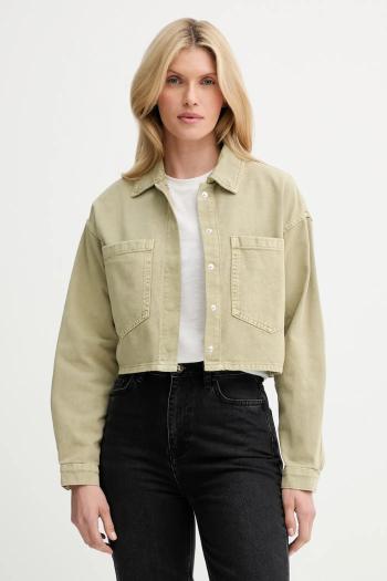 Rifľová bunda Answear.LAB zelená farba, prechodná, oversize