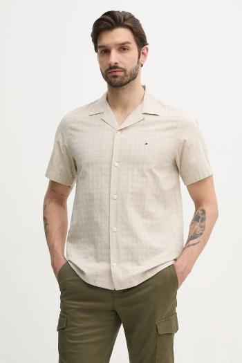Košeľa s prímesou ľanu Tommy Hilfiger pánska, béžová farba, regular, MW0MW38564