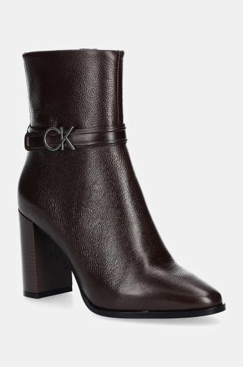 Členkové topánky Calvin Klein HEEL ANKLE BOOT 85 W/HW LTH dámske, hnedá farba, na podpätku, HW0HW02185
