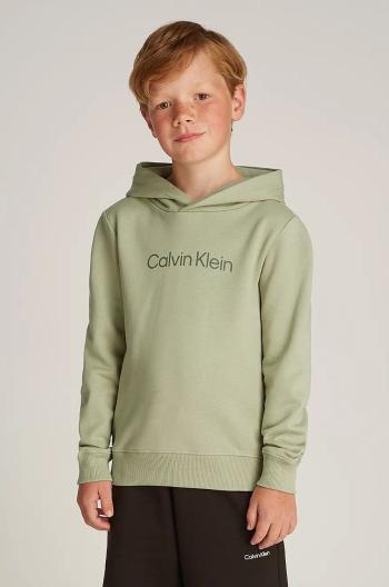 Detská bavlnená mikina Calvin Klein Jeans 0 zelená farba, s kapucňou, s potlačou, IU0IU00679