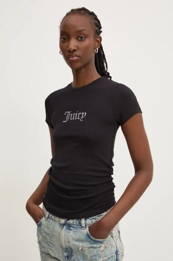 Tričko Juicy Couture DOT RUCHED TEE dámske, čierna farba, JCWCT24311