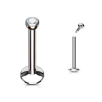 Labret z chirurgickej ocele do brady a pery - ligotavý číry zirkónik, 12 mm