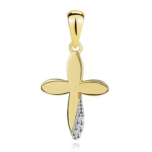 Prívesok z kombinovaného zlata 14K v tvare kríža so zirkónmi