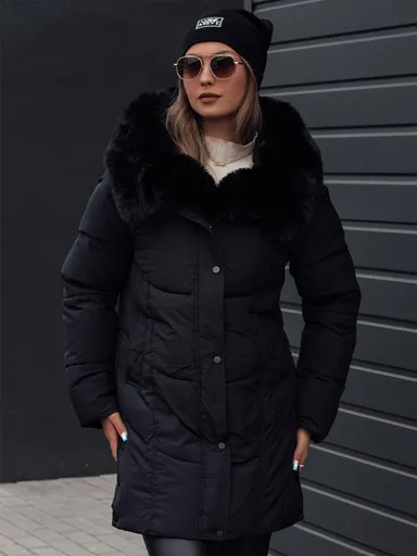 MORISIO dámska zimná bunda dlhá prešívaná s kapucňou čierna Dstreet TY4702