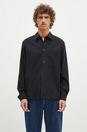 Košeľa s prímesou vlny Norse Projects Carsten Cotton Wool LS Shirt čierna farba, regular, s klasickým golierom, N40.0806.9999