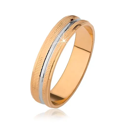 Obrúčka v dvojfarebenom prevedení, malé zvislé zárezy, vyhĺbený stredový pás - Veľkosť: 51 mm