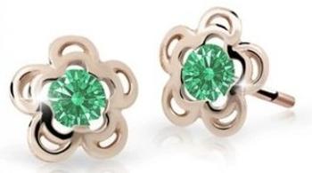 Cutie Jewellery Pôvabné detské náušnice z ružového zlata C2204-30-X-4 zelená