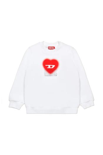 Detská bavlnená mikina Diesel SCACUORE SWEAT-SHIRT biela farba, s potlačou, J02230