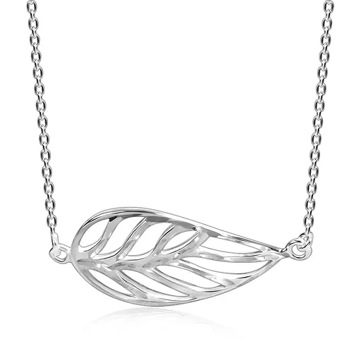 Strieborný náhrdelník 925, lesklý vyrezávaný list na tenkej retiazke, karabínka