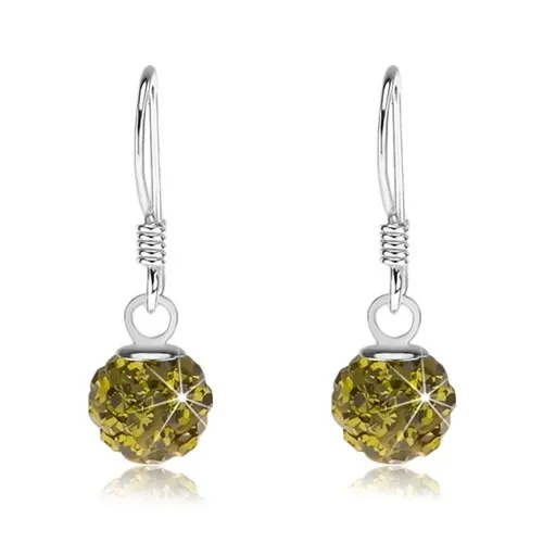 Guličkové náušnice zo striebra 925, Preciosa kryštály zelenej farby, 6 mm